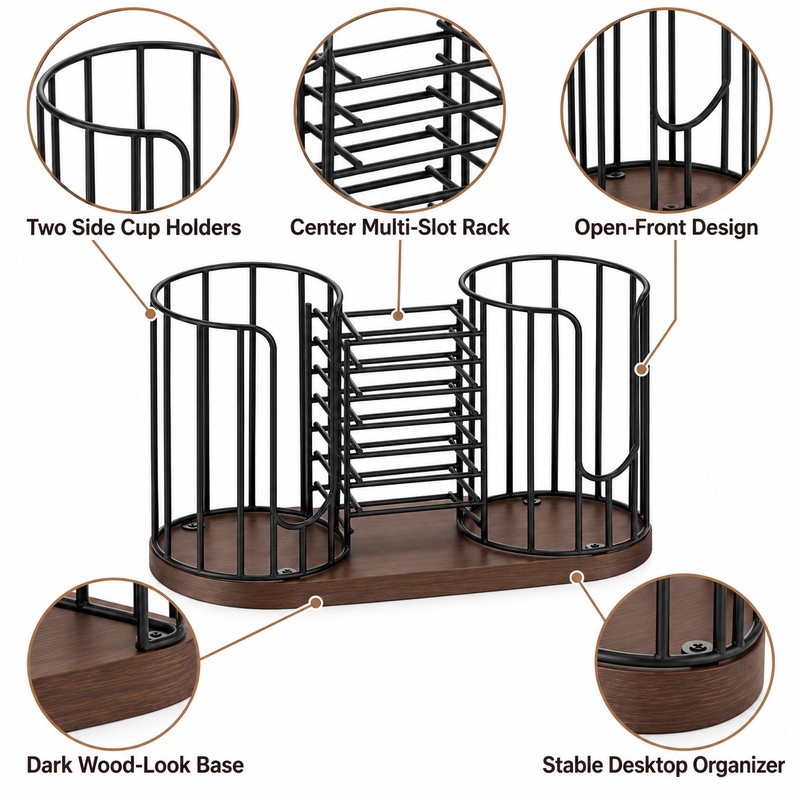 3 Compartment Coffee Cup Organizer with Lid and Straw Holder,