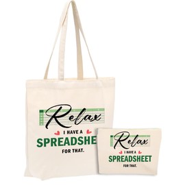 Accountant Gifts, 2PCS Cosmetic Bag Canvas Tote Bag Beach Bags with Pocket Makeup Bags Excel Gifts Office Accessories Supplies Humor Office Gifts for Women Coworker Accountant CPA Birthday Boss Day