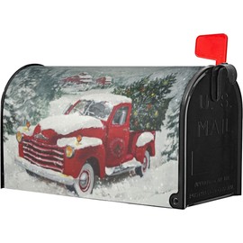 Mailbox Covers Magnetic Standard Size,Christmas Magnetic Mailbox Covers 18"x21",Retro Red Truck with Christmas Tree Mailbox Covers Magnetic,Mailbox Wraps Post Letter Box Cover for Holiday Yard Decor
