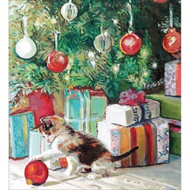 Woodmansterne Charity Christmas Cards - Cat playing with a Bauble - Eco-Friendly and Recyclable - Pack of 5 Cards