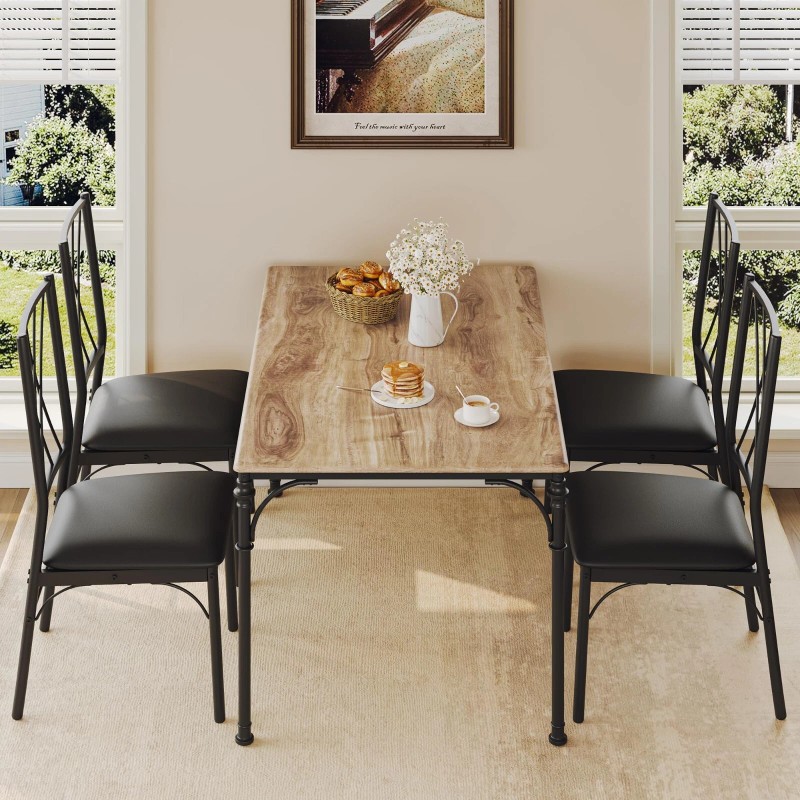 Jojoka Dining Set Table with 4 Upholstered Chairs for Small