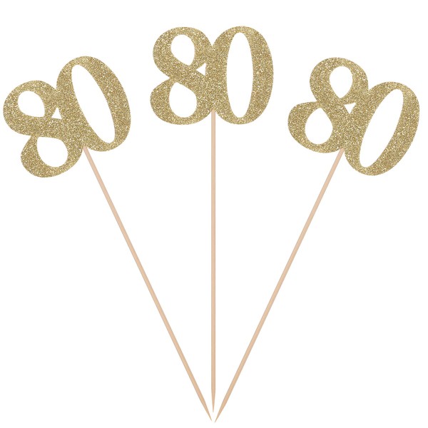 Pack of 10 Gold Glitter 80th Birthday Centerpiece Sticks Number 80 Table Topper Age Letter Decorations