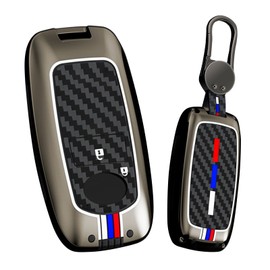HIBEYO Key Fob Cover Compatible with Daihatsu Rocky Tanto Toyota Raize Rubber 2020 Accessories Alloy Carbon Fiber Key Shell with Keychains Smart Remote Auto Key-2 Button Black