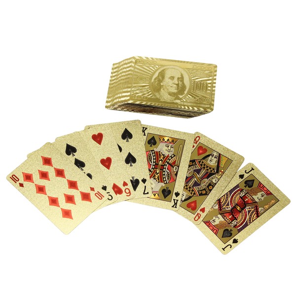 Rok 24K Gold 100 Dollar Bill Foil Flexible Water Resistant Plastic 52 Poker Playing Cards Deck for Table Game