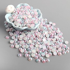 JIHUOO 4600 Pcs Flatback Pearls Gems Half Round Plastic Pearls Beads Mixed Size Nail Art Pearls Nail Resin Rhinestones Flat Back Beads for Shoes Phone Decoration Blue Pink