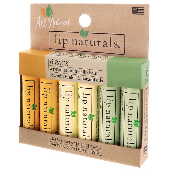 Lip Naturals® All Natural Lip Balm in a 6-Count Variety Pack: Mango, Peppermint, and Vanilla Flavors