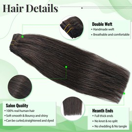 Clip in Hair Extensions Human Hair, 12 Inch Hair Extensions Real Human Hair Clip ins 70g 5 Pieces #2 Dark Brown Silky Straight Remy Human Hair Clip in Extensions for Women