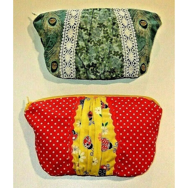 Two Cotton Zippered Cosmetic Cases One Red Ladybug One Blue
