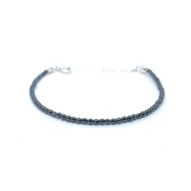 Damenarmband Hämatit Naturstein 2 mm dick 925er Sterlingsilber verstellbar von 16 cm bis 19 cm