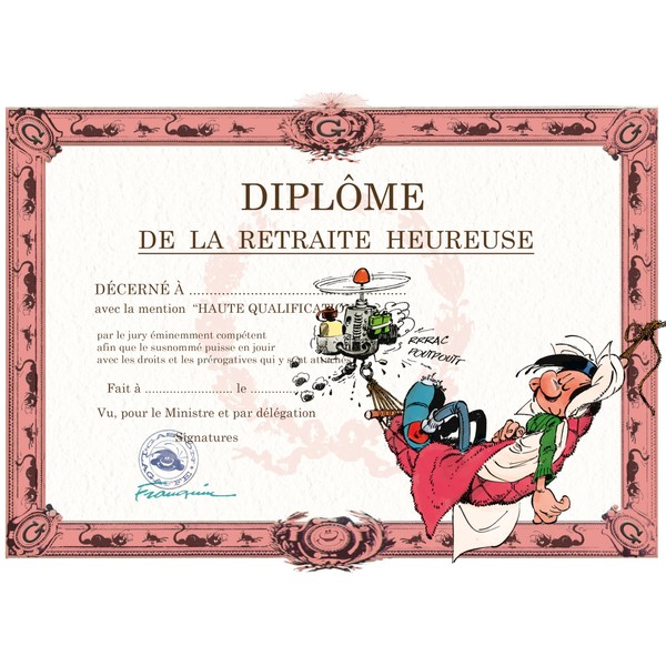 Gaston Lagaffe Happy Retirement Diploma Card – Leaving Hammock Rest