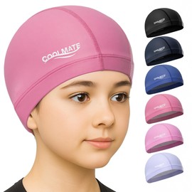 COOLMATE Fabric Swim Cap for Adult Women Men Kid 3 4 6 8 14 16, Silicone Water Resistant Layer, Cloth Swim Cap Gifts for Swimmers, Lightweight for Pool, Lap Swimming (1 pc) (Dark Pink, S)