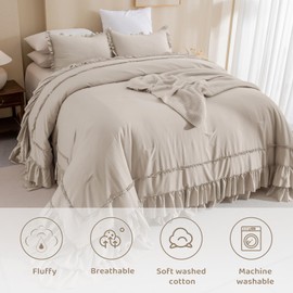 Sanracie Oversized King Comforter 120" x 120", Linen Colored Cotton Boho Vintage Aesthetic Bedding Comforter Sets Extra Soft Lightweight Farmhouse French Country Bedroom Set for All Season