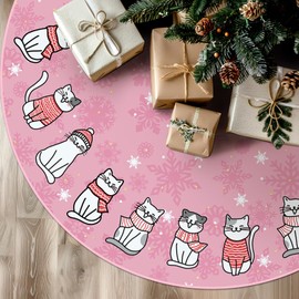 Tian Zhun Christmas Tree Skirt Pink Tree Skirt Cat Xmas Party Winter Holiday Tree Mat 30 Inch for Indoor Outdoor Decorations
