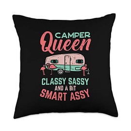 Camper Queen Classy Sassy Smart Assy Cute Camping Women Throw Pillow