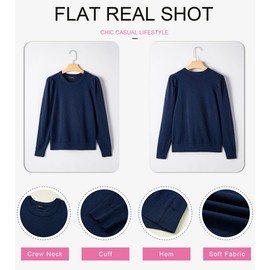 Dokotoo Womens Fall Tops Crew Neck Long Sleeve Shirts Puff Sleeve Cashmere Sweaters Trendy 2025 Ribbed Knit Lightweight Pullover Wool Sweater Blue Large