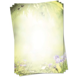 Lysco Natural 5127 Design Letter Paper DIN A4 25 Sheets Green Paper "Colourful Summer Meadow Grass Colourful Flowers Leaves