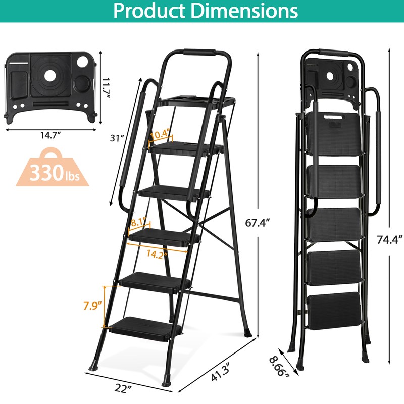 Segawe 5 Step Ladder w/ Tool Platform Anti-Slip Wide Pedal