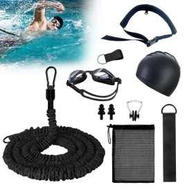 Swimming Belt Swimming Belt for Pool 2.5-7.5 m Elastic Rubber Bands Adjustable Swimming Resistance Belt Swimming Trainer Swimming Aid Swimming Goggles Swimming Cap for Training and Leisure (Adults)