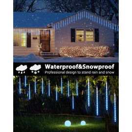 iBaycon 20 Tubes 480 LED Meteor Shower Rain Lights, 11.8 inches Cascading Icicle Lights Waterproof Outdoor, Connectable Falling Raindrop Lights with Timer for Holiday Party Christmas Decorations