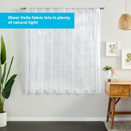 Linenspa Sheer Window Curtain Panels with Rod Pocket - 2 Pack-54 x 63 Inches-Light Filtering-White Sheer Voile Curtains - Dorm Room Essentials