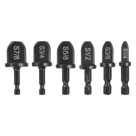 sourcing map 6Pcs Swaging Tool Drill Bit Set HVAC Repairing Flaring Tool Tube Expander Hex Shank with 1/4" 3/8" 1/2" 5/8" 3/4" 7/8" for Copper Aluminum Pipe Black