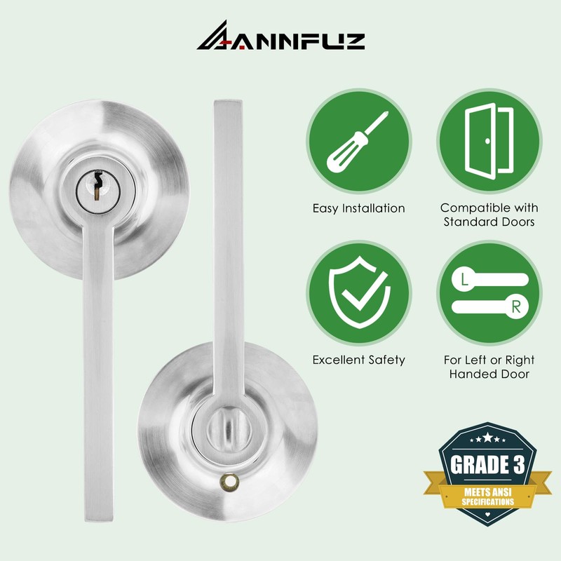 ANNFUZ 3Pack [Keyed Alike] Entrance Door Levers,Exterior Interior Keyed Door