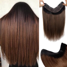 Clip in Hair Extensions Real Human Hair,Ombre Natural Black Black Highlighted Chestnut Blonde Clip on Remy Hair Extension 5 Clips 3/4 Full Head for Women Double Weft Clip in 80g Hair Extensions