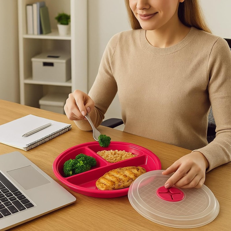 4-Pack Divided Microwave Plates with Vented Lids – BPA-Free, Stackable