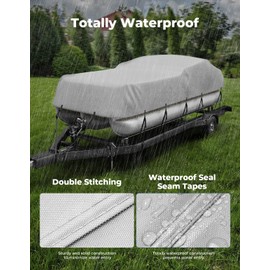 KEMIMOTO Pontoon Boat Cover 21-24ft, Heavy Duty 600D UV Resistant Waterproof Oxford Fabric, Trailerable Pontoon Cover for Pontoon with 15 Adjustable Tie Down Straps,Gray