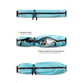 Fitgriff® Running Belt for Men & Women - Secure Jogging Pouch for Phone, Keys & Essentials - For All Cell Phones, (Cyan, 24.5" - 35.5" Waist Size)