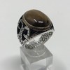 KAR Carved Snake Design 925K Sterling Silver Tiger Eye Men's