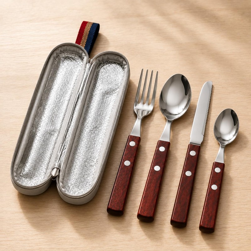 SNAILBREAD Portable Travel Utensils with Case, 4-Piece Stainless Steel Silverware
