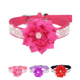 Jufoo Rhinestone Dog Collar for Small Medium Dogs Red XS Dog Collar for Girl Female Dogs Flower Puppy Collar for Summer Spring Wedding Puppy Necklace Girl Dog Collar (Rose Red, XS)