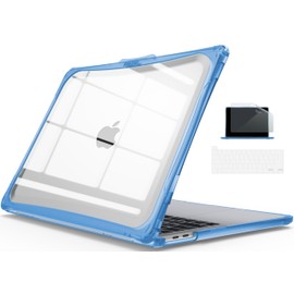 IBENZER Heavy Duty Case for 2024 2023 2022 M2 M1 MacBook Pro 13 inch A2338 A2289 A2251 A2159 A1989 with Screen Film&Keyboard Cover, Hexpact Case for 2024-2016 Mac Pro 13, Serenity Blue, HPE-T13SRL+2