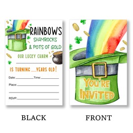 QZJ St Patrick's Day Birthday Invitation Supplies with Envelopes Set of 20 Shamrock Lucky Charm Invitation Fill in Blank, Double Sided