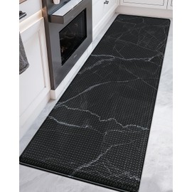 DEXI Kitchen Floor Mats Cushioned Anti Fatigue, 23x86 Large Long Standing Comfort Runner Rug Waterproof, Marble Memory Foam Padded for Front Sink Laundry, Black