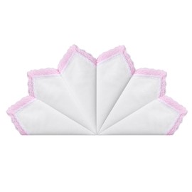 HOULIFE Ladies Handkerchiefs with Lace, Soft Cotton White Handkerchiefs with Lace Edge for Women Female Embroidery (6, Pink)