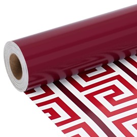 BIOBROWN Reversible Geometric Wrapping Paper, 17 Inch x 33 Feet (47 sq.ft) Greek Key Pattern and Solid Red Design for Christmas, Holiday, Season Party Celebration