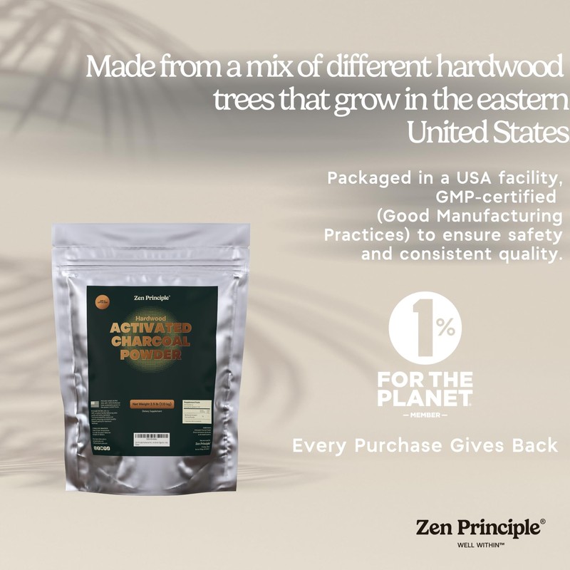 Zen Principle Hardwood Activated Charcoal Powder 100 Percent from USA