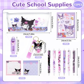 Amazluck Cute School Supplies, Cartoon Stationery Set Including Gel Pens, Cute Notebook, Transparent Pencil Case Set Cartoon Stickers Bookmarks Keychains Office and School Supplies