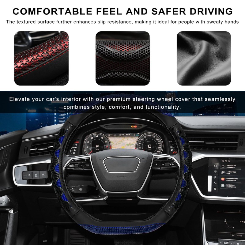 BWBWND Car Steering Wheel Cover, 15 Inches Leather Comfy Grip