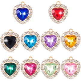SmallCat 10pcs Heart Shape Crystal Charms, Glitter Rhinestone Pendants Charms, Bling Pendants Craft Decoration for Earrings Necklaces Bracelets Jewelry Making- 10 Colors
