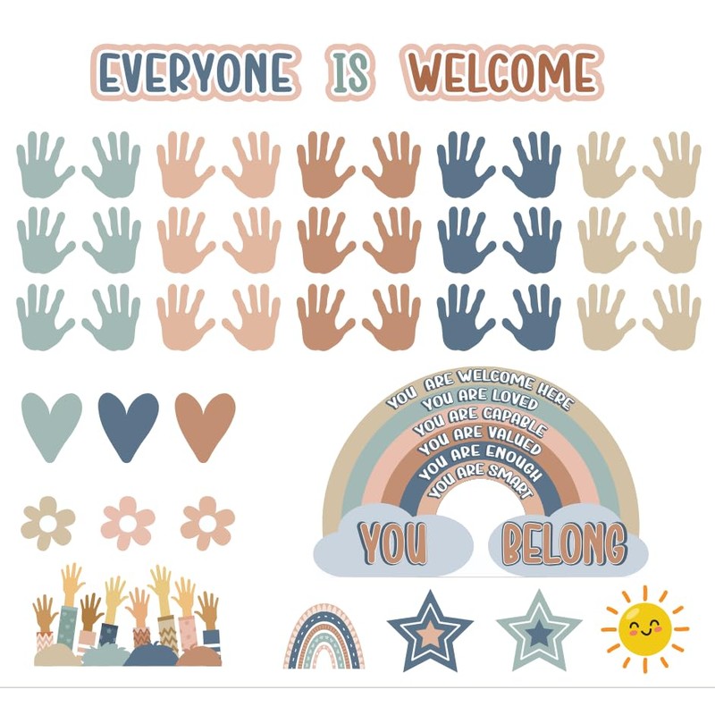4E's Novelty 46 Pcs "Everyone is Welcome" Boho Classroom Bulletin