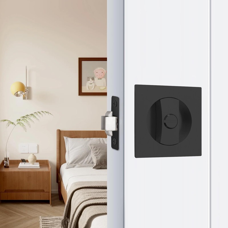 9BUILD Black Pocket Door Hardware Square Pocket Door Lock Privacy