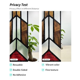 Flortlias Faux Stained Glass Effect Window Privacy Film, Original Hand Dawn Static Cling Texture Sticker Inspired by Frank Lioyd Wright, 16.93" x84.65" Hollyhock House, Boho
