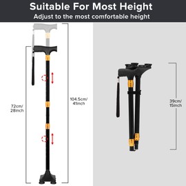 LIXIANG Walking Cane for Women for Stability Seniors Balance Folding Foldable Canes for Men Heavy Duty Adjustable Travel Collapsible Fashionable Fancy Decorative Unique Cool Cane Black
