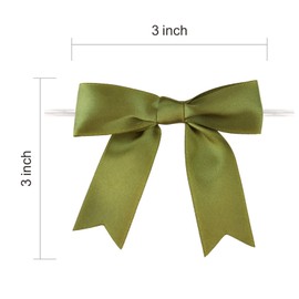 Meseey 50 Pcs 3 Inches Twist Tie Satin Ribbon Bows Moss Green Pretied Premade Craft Bows for Treat Bags Gift Wrapping Basket Wedding Baby Shower Brithday Christmas Party (3", Moss Green)