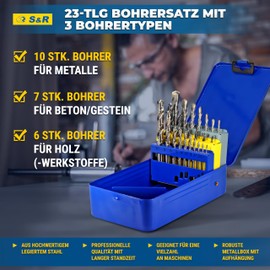 S&R drill bit set, 15-piece, 23 pieces, in plastic box or metal box., blue