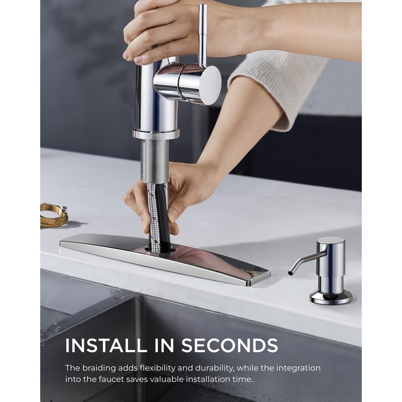 FORIOUS Kitchen Faucets with Soap Dispenser and Pull Down Sprayer,