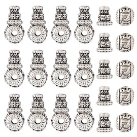 Pandahall 10 Sets Tibetan Alloy 3 Hole Guru Beads Antique Silver Buddhism Guru Beads 3 Hole Guru Round Bead Prayer Bead Charms T-Drilled Beads for Buddhist Mala Bracelet Necklace Jewelry Making